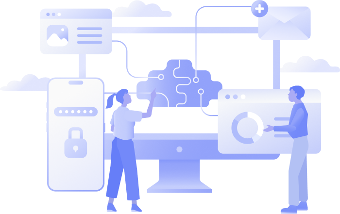 Gensync AI platform illustration showing collaboration between people and AI systems